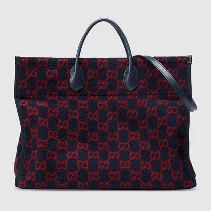 こっちもイイ】GUCCI グッチ GGウール モノグラム トートバッグ ブルー x レッド: smallcatのカート